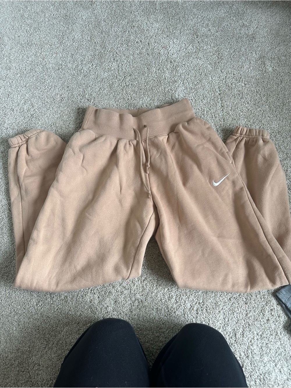 Nike Beige/Tan Fleece Joggers with White Swoosh